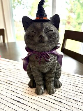 Marshalls Black Cat Halloween Figurine with Purple Cape and Hat Accent